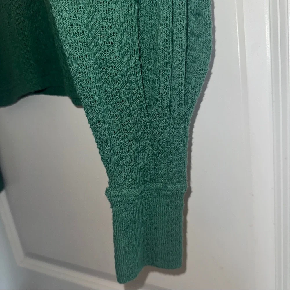 Free People Knit Pointelle Sweater Top Green V-Neck sz M